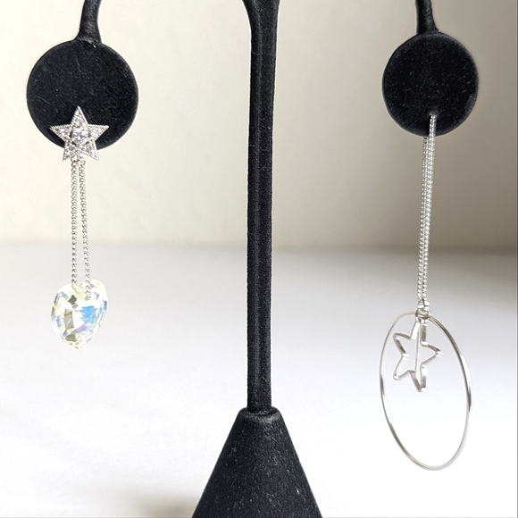 Star Crystal Asymmetrical Design Earrings ๐ Sterling Silver Artisan Designer - Picture 13 of 15